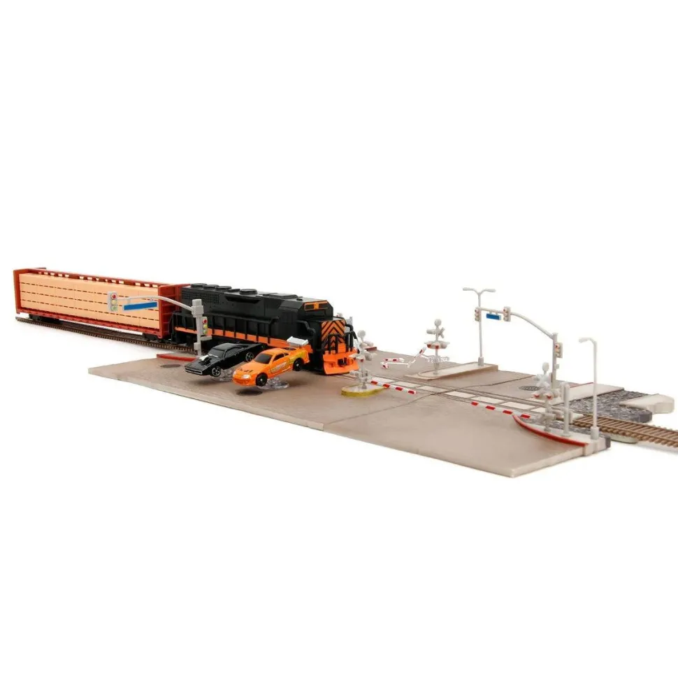 The Fast and the Furious - Final Race (Train Scene) Nano Scene 1.65" Scale Die-Cast Vehicle Diorama Playset