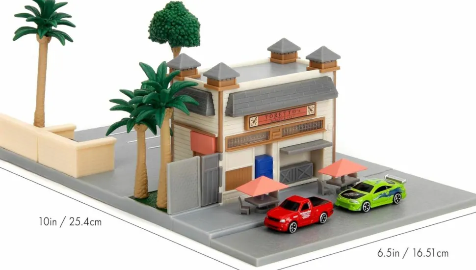 The Fast and the Furious - Toretto's Cafe NanoScene 1.5” Scale Die-Cast Vehicle Diorama Playset