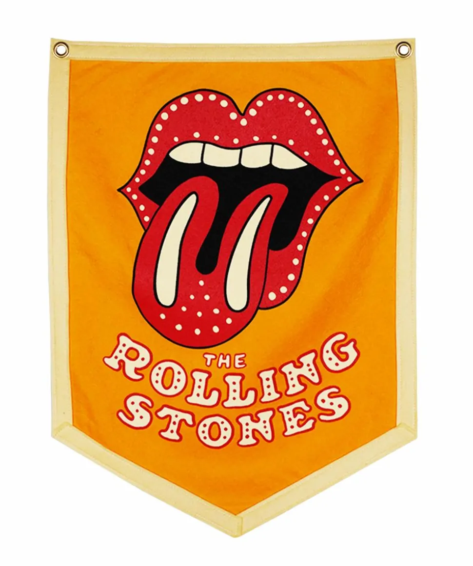 The Rolling Stones - Tongue and Lips Gold Wool Felt Camp Flag (18" x 24")