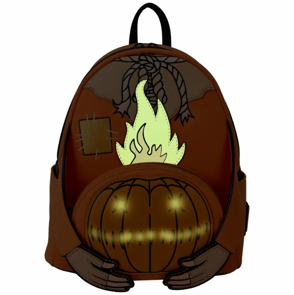 Trick 'R Treat - Flaming Pumpkin Head Sam Glow in the Dark Light Up 10" Faux Leather Mini Backpack