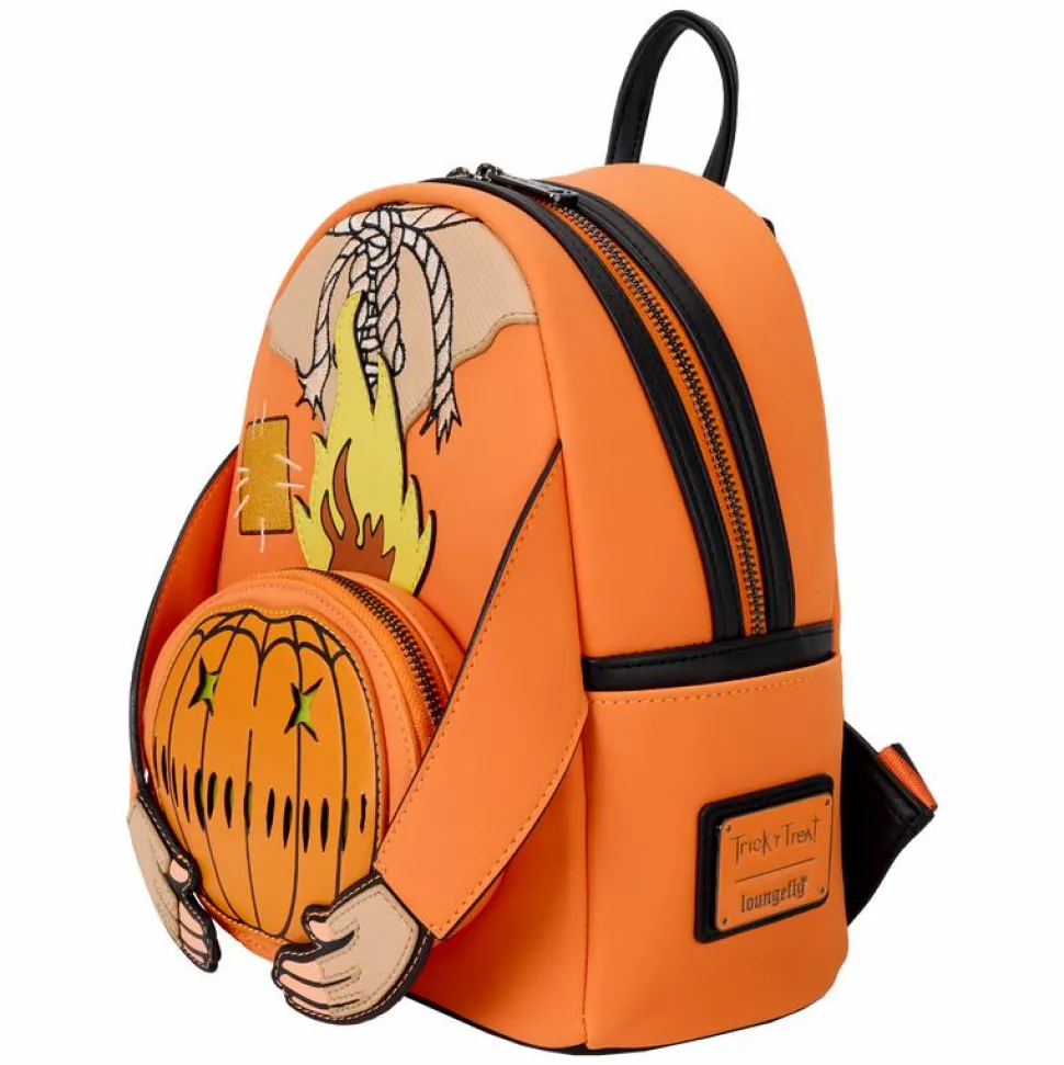 Trick 'R Treat - Flaming Pumpkin Head Sam Glow in the Dark Light Up 10" Faux Leather Mini Backpack