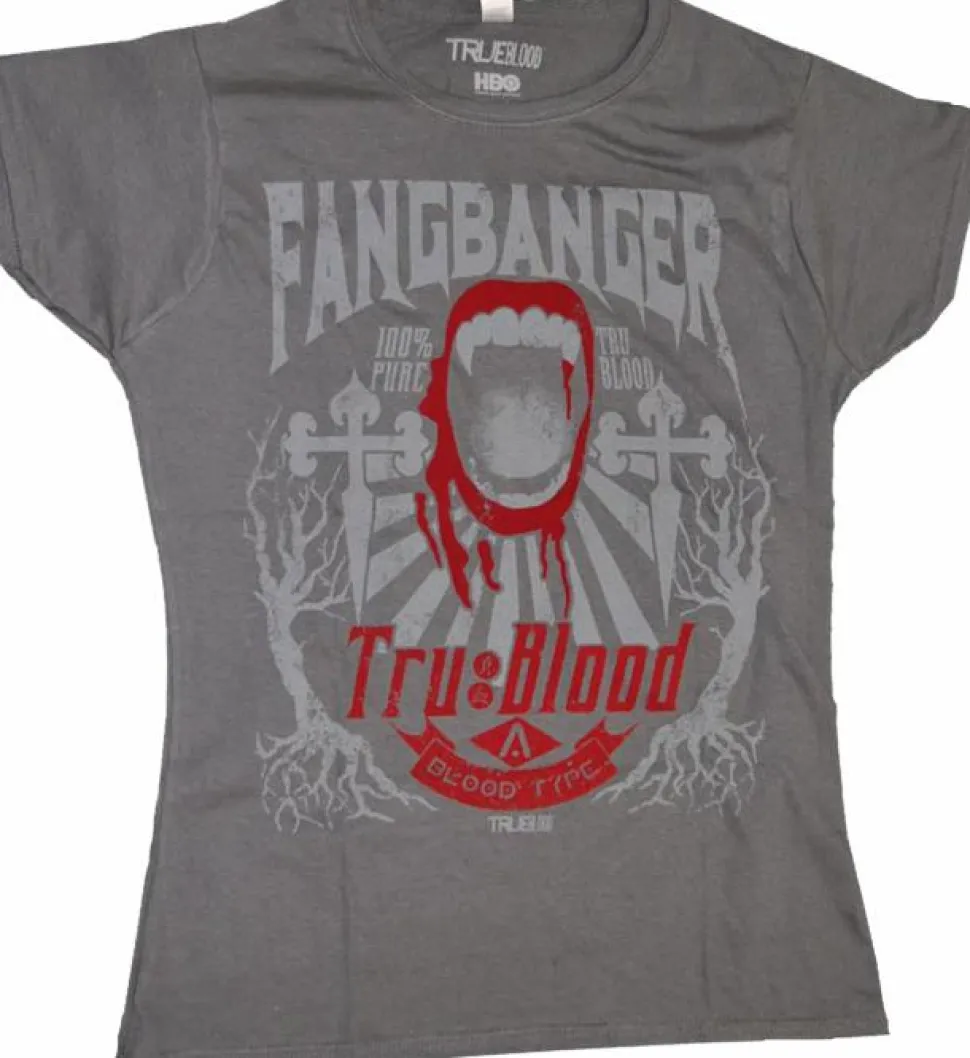 True Blood - Fangbanger Charcoal Female T-Shirt w/ Red Flocking