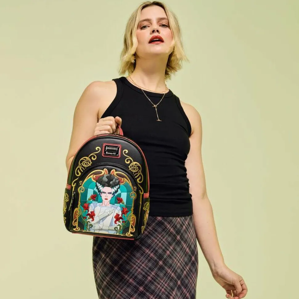 Universal Monsters - Bride of Frankenstein Stained Glass 10" Faux Leather Mini Backpack
