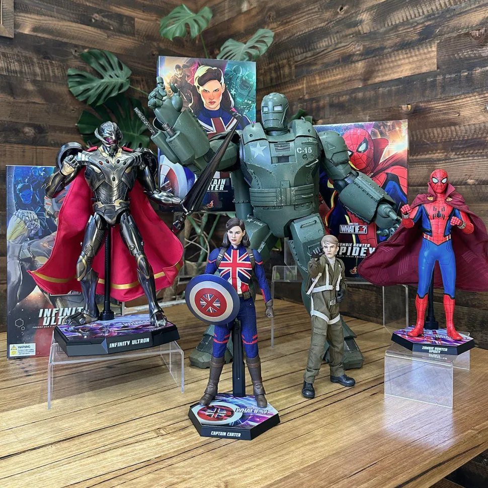 What If…? - Captain Carter, Infinity Ultron, Zombie Hunter Spider-Man, Steve Rogers & The Hydra Stomper 1/6th Scale Hot Toys Action Figure Bundle (Set of 4)