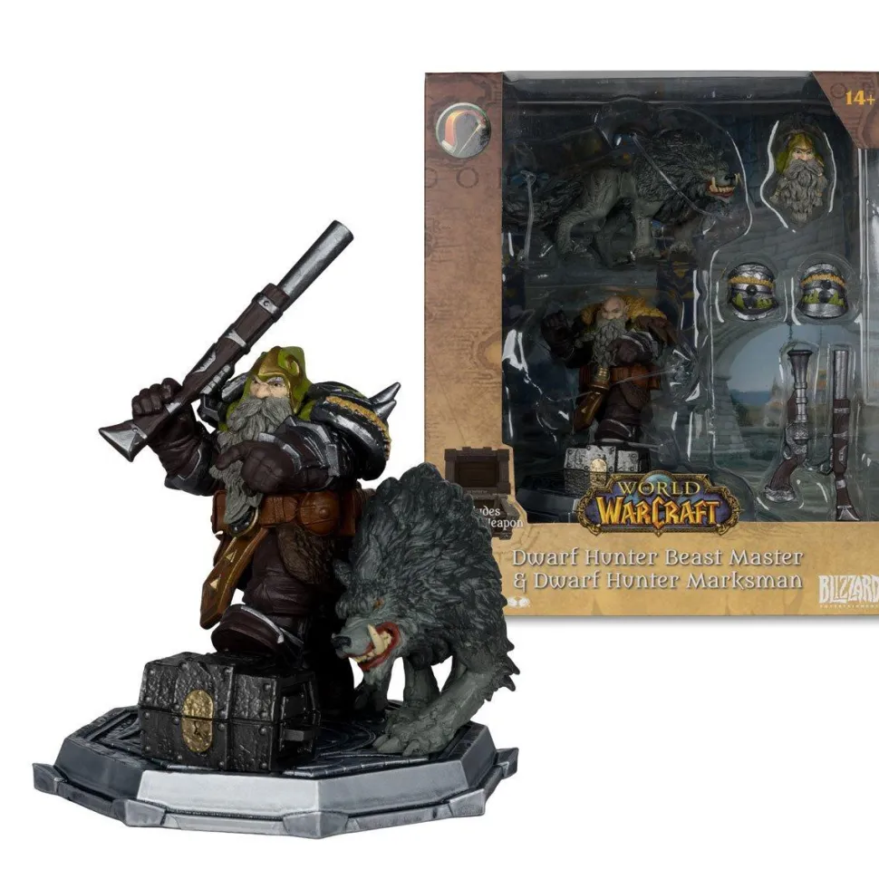 World of Warcraft - Dwarf Hunter Beast Master & Dwarf Hunter Marksman 1/12th Scale Posed PVC Figure