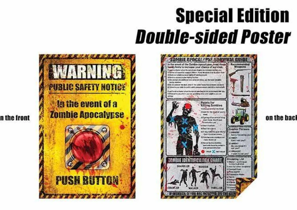 Zombies - Zombie Apocalypse Push Button / Zombie Survival Guide Poster (Double Sided) (551)